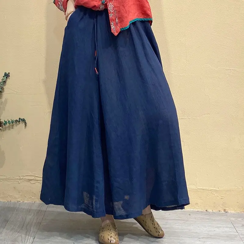 2024 Autumn Women's New Spliced Elasticized Pocket Drawstring Fashion Solid Color Loose Minimalist Casual All-match A-line Skirt