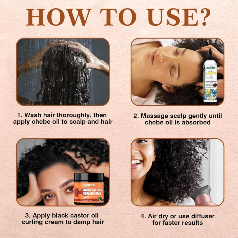 GOIPLE 200g Black Castor Oil Curl Cream Styling Curls Defining Cream Chebe Oil for Hair Growth Strengthen Regrowth Essential