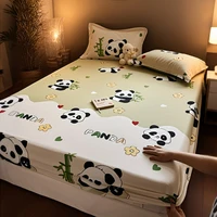 Kawaii Cartoon Panda Fitted Sheet 100% Cotton Space Printed Bed Mattress Cover  For Kids Girls Boys Bedroom Decoration Gift 2