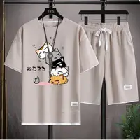 2024 Men's Summer Waffle Set Brand Fashion Casual T-shirt+Shorts Set Men's Sports Set Loose ComfortableSlo Two-piece Set 1