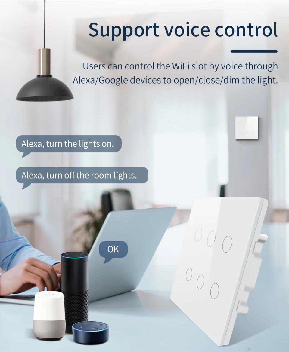 Description Picture 4 of itemTuya WiFi Smart Switch Brazil Standard 4x4 Size Touch Sensor 4/6/8 Gang Wall Light Switch Voice Control By Alexa Google Home