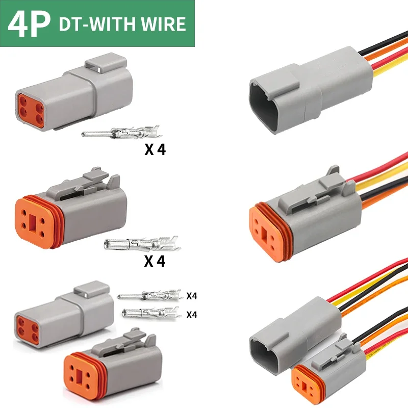 

5/10/100 Sets Deutsch Type Connector Male Female Waterproof DT Connectors 4-Pin Dt04-4p Dt06-4s ,Sealable,4 Position