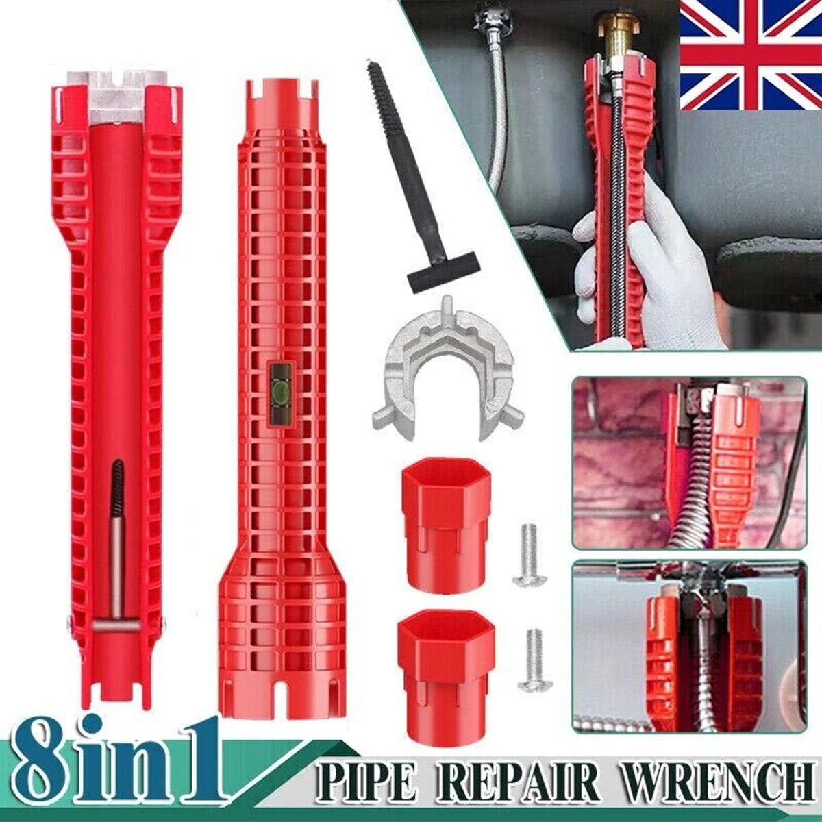 8 In 1 Adjustable Basin Wrench Plumbing Sink Flume Faucet Nut Tap Spanner Tool