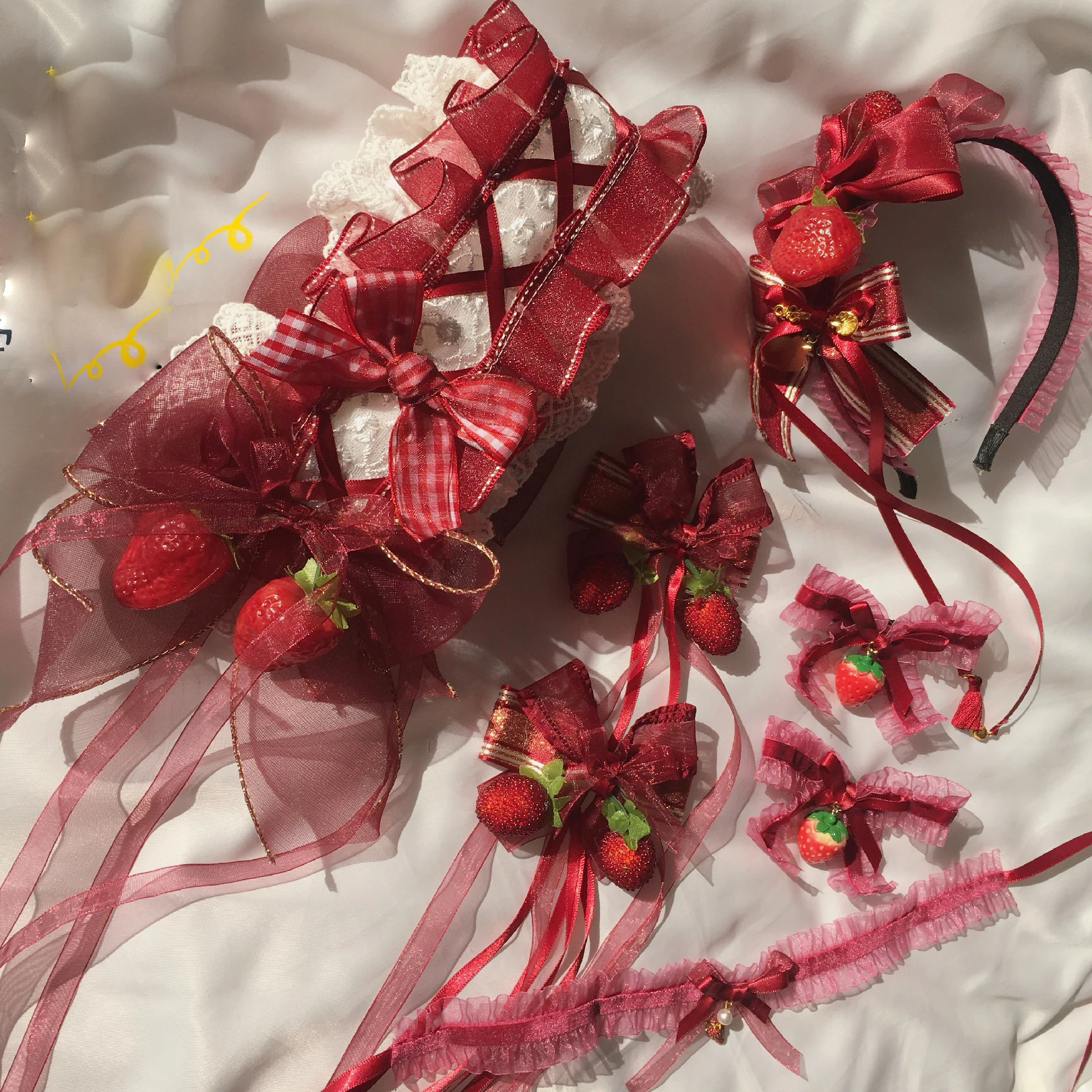 

Sweet Lovely Lolita Strawberry Jam KC Hair Pin Soft Girl Japanese Bow Lace KC Headband Headwear Side Clip Hair Accessories