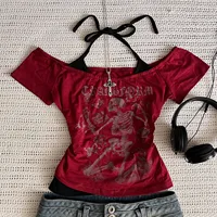 Millennium 2000s Y2k récolte esthétique doux et sexy gilet femme sans manches décontracté anime imprimé gilet Harajuku rouge tenue complète Em 1