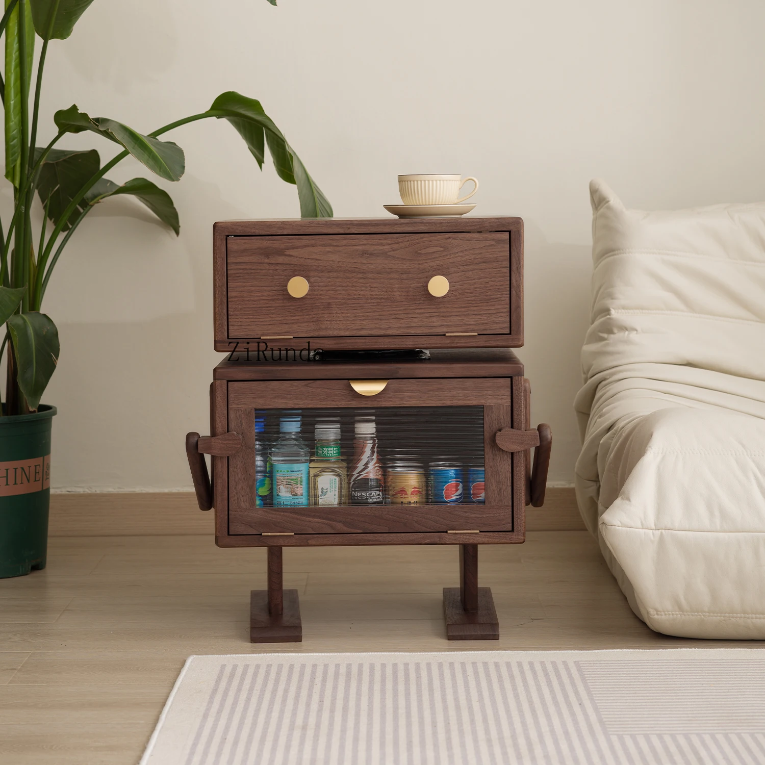 North American black walnut bedside table solid wood robot sofa side cabinet bedroom storage children cartoon creative chest