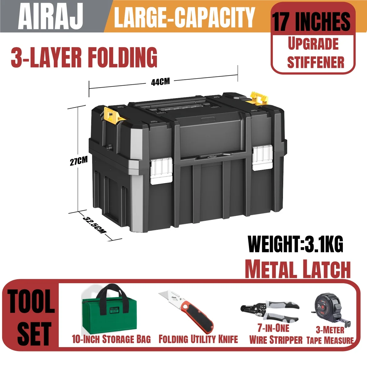 アンパラレルド　アイオン　2個セット AIRAJ Large 3-layer Folding Tool Box Stackable Multifunctional