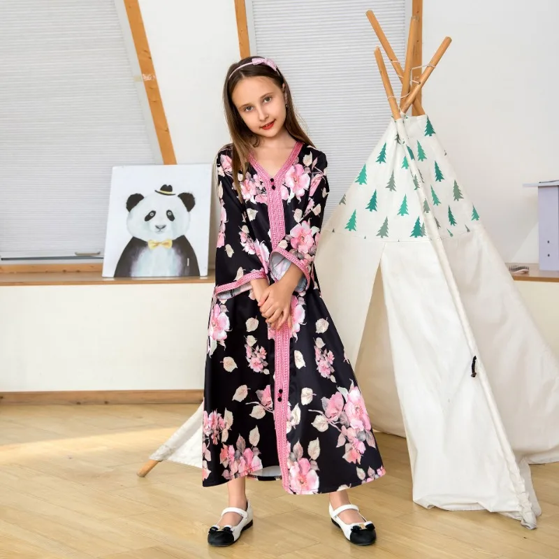 Middle East Clothing Jalabiya Parent-Child Suit Dress round Neck Robe dubai abaya  kaftan  long dresses