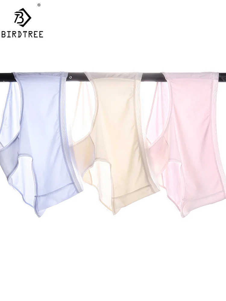 

BirdTree, Crotch 100%Real Silk Underwear, Women Casual Middle Waist Solid, Antibacterial Thin Briefs, 2024 Summer New P44147QM