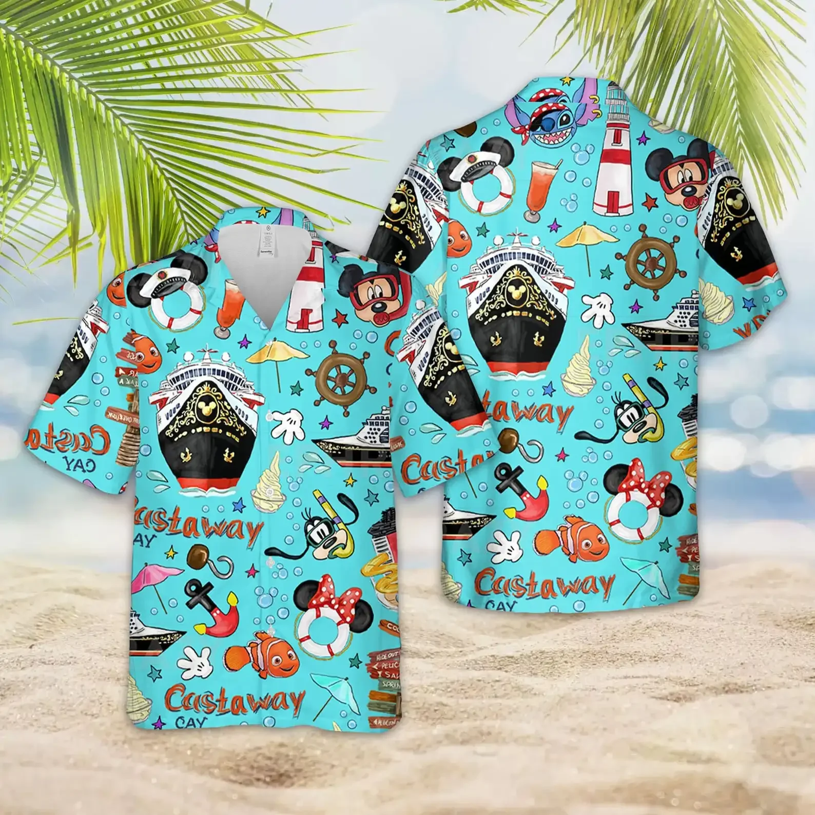 Miniso Disney Cruise Hawaiian Print Shirt Mens Women's Fashion Button Short Sleeve Shirt Disney Cruise Mickey Hawaiian Shirt Men 6