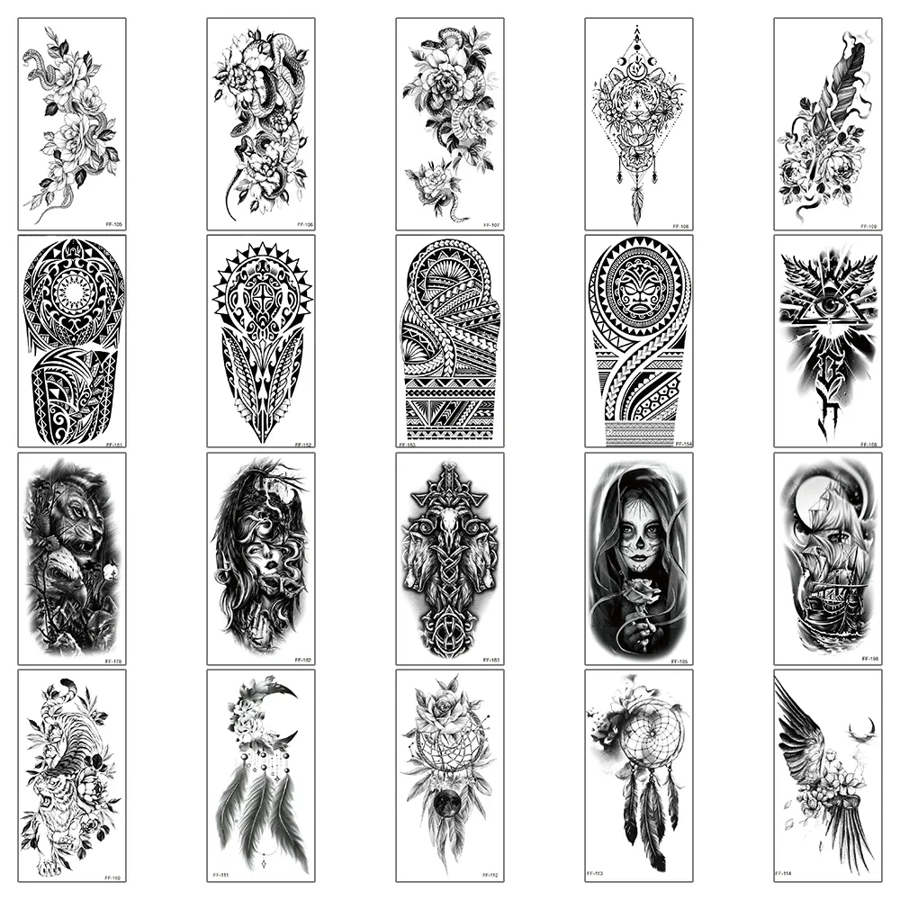

20Pcs/Set,Waterproof Temporary Fake Tattoos Stickers,Water Transfer Decal,Flower Feather Black Totem,Cool Body Art for Man Women