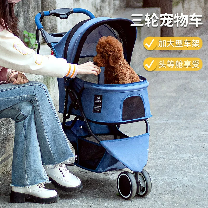 

Pet Strollers for Small Medium Dogs & Cats, Folding 3-Wheel Dog Stroller with Sun Shade Cup Holder Mesh Window
