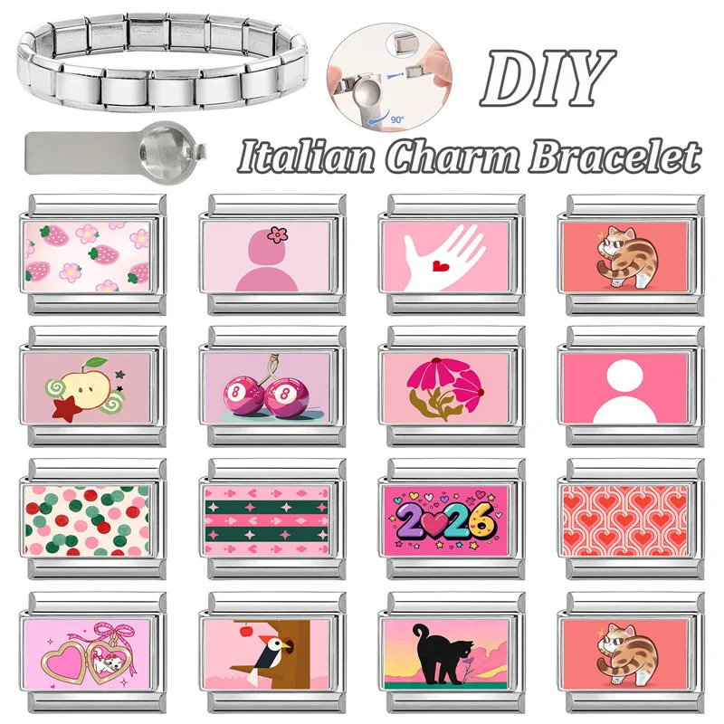 Pink Charm Bracelet Stainless Steel DIY