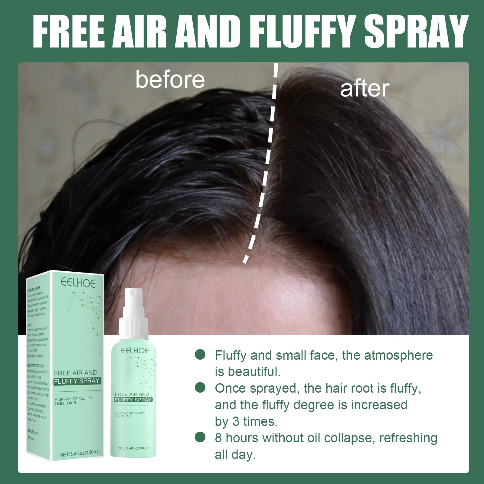 Wash-Free Dry Hair Spray Air Fluffy Feeling Oil-Removing Head Freshen Oil Controlling Dry Shampoo Spray for A Fluffy Look
