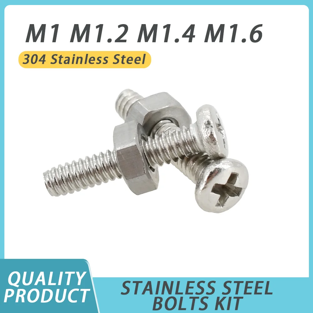 M1 M1.2 M1.4 M1.6 Small Screws Stainless Steel Glasses Watch Screw Nuts Set Phillips Cross Round Head Motherboard PCB Bolts Kit screw bolt nut set