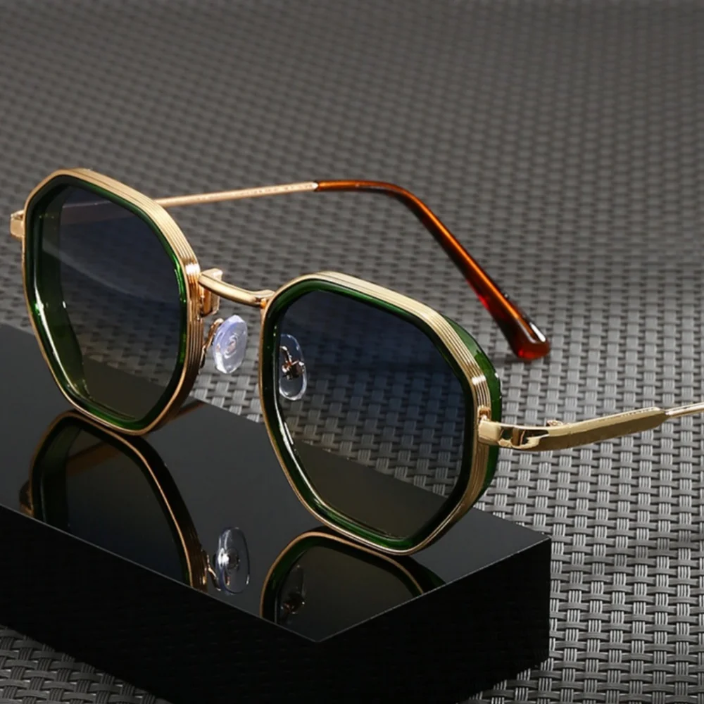 Uv400 Sonnenbrille, leicht, Retro, quadratisch, Farbverlaufsrahmen, Brillen, stilvolle Polygon-Sonnenbrille aus Metall zum Angeln, Wandern – Detail 4
