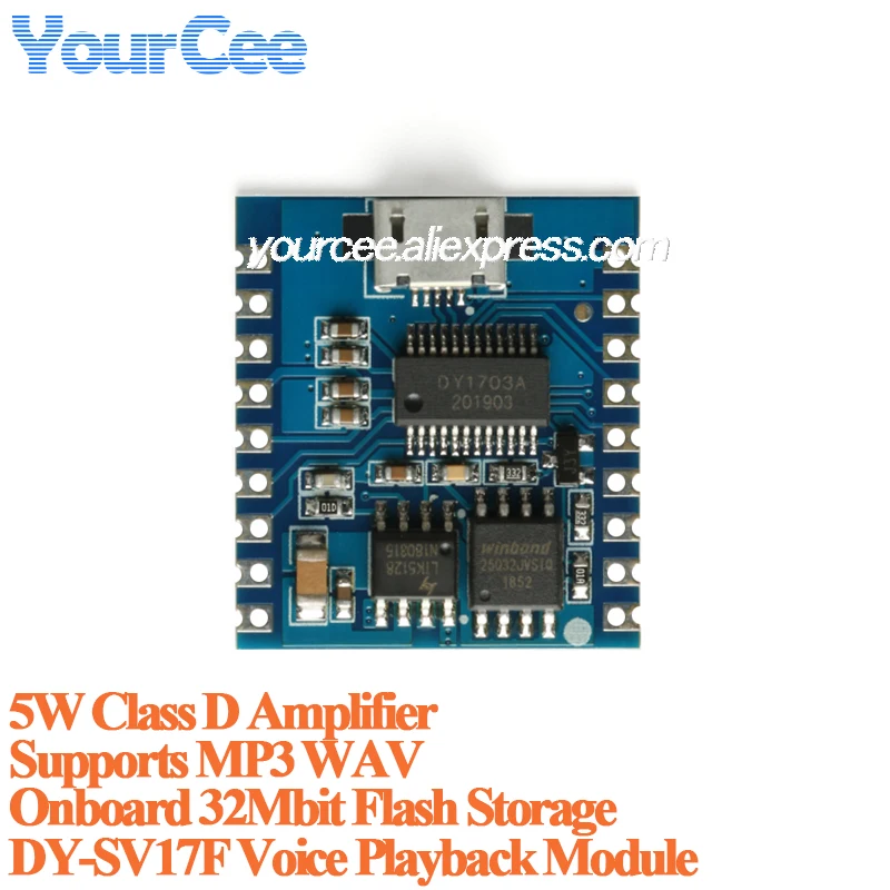 DY-SV17F Audio Module Mini MP3 Player IO Trigger USB Download Flash