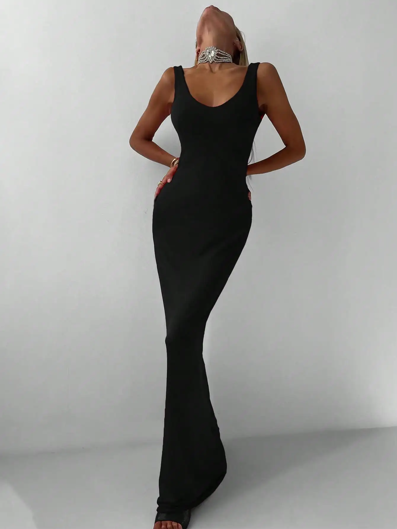 Women Sexy Backless Bodycon Wrap Dress Solid Color Elegant Romantic for Formal Graduation Party Dress