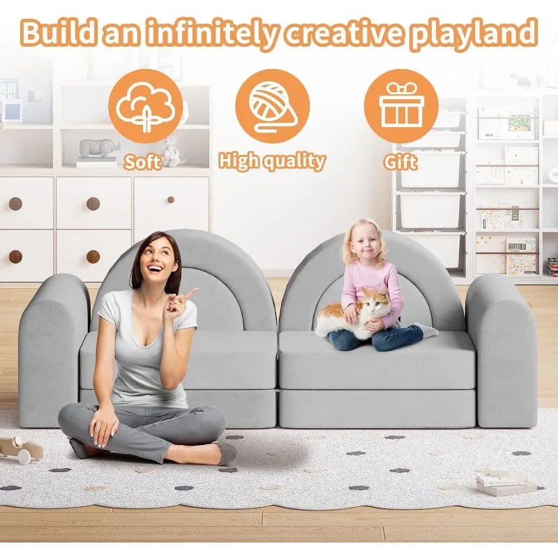 Kids Couch, Modular Kids Play Couch, Fold Out Toddler Couch Building Convertible Kids Floor Sofa and Foam Couch 4