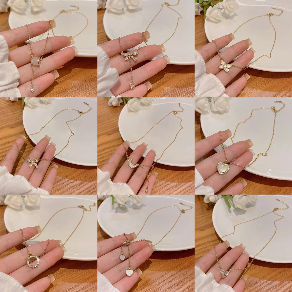 

2023 Luxury Stainless Steel Necklace For Women Female Golden Clavicle Chain Necklace Gift Jewelry Wholesale Free Shipping