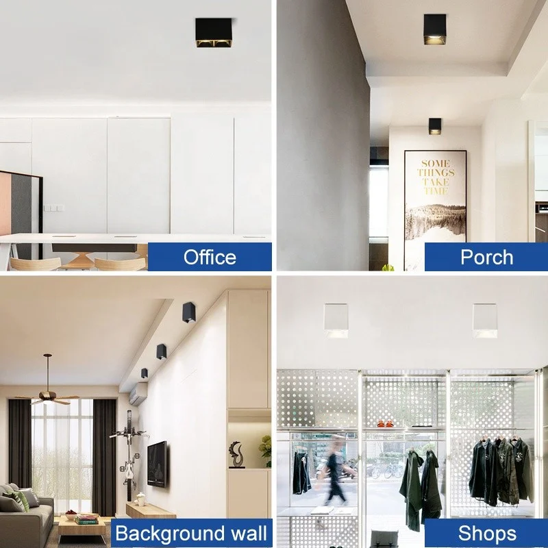 Square Surface Dimmable LED COB Downlight 7W 9W 12W 15W 18W AC110V 220V indoor lighting No opening LED Ceiling Spot lights