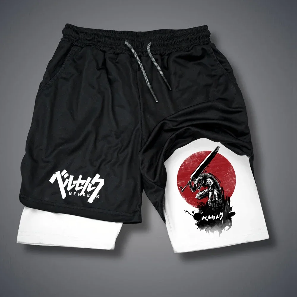 Men's Shorts Gothic Style Skull Print Double-deck 2-In-1 Running Shorts Summer Thin Sportswear Training Short Pants Y2K Clothes 5