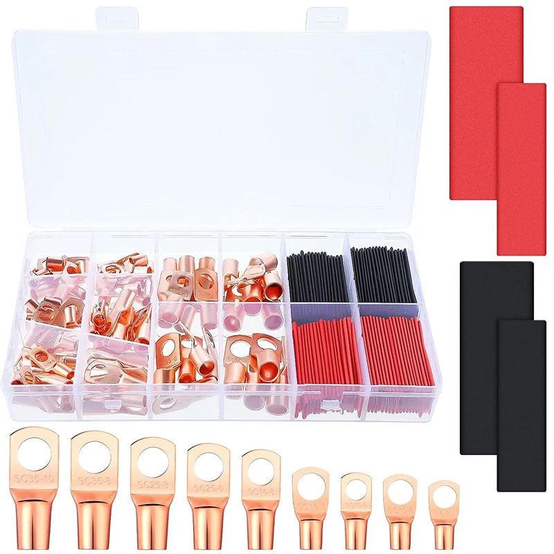 160 Pieces Copper Wire Lugs With Heat Shrink Set Includes Battery Cable