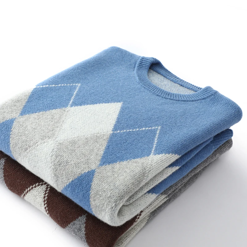 S-xxxl autumn and winter new men's O-neck 100% pure wool leisure pullover long sleeve sweater knitted cashmere sweater 3