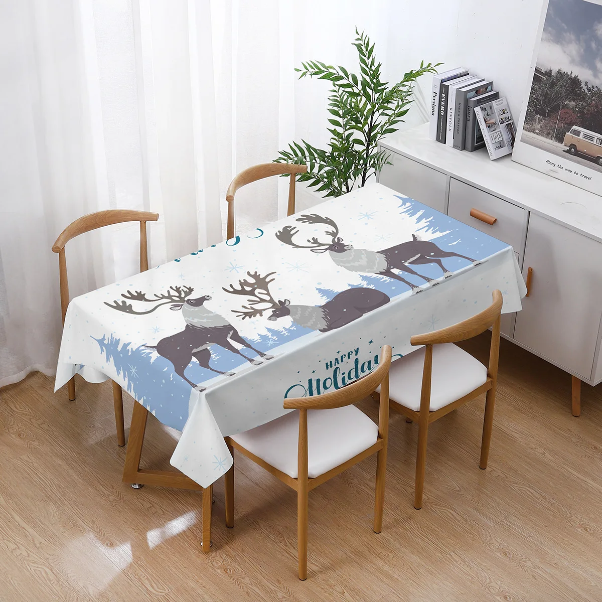 

Christmas Cartoon Elk Tablecloth Household Coffee Table Cloth Party Decoration Waterproof and Oil Resistant Coffee Tablecloth