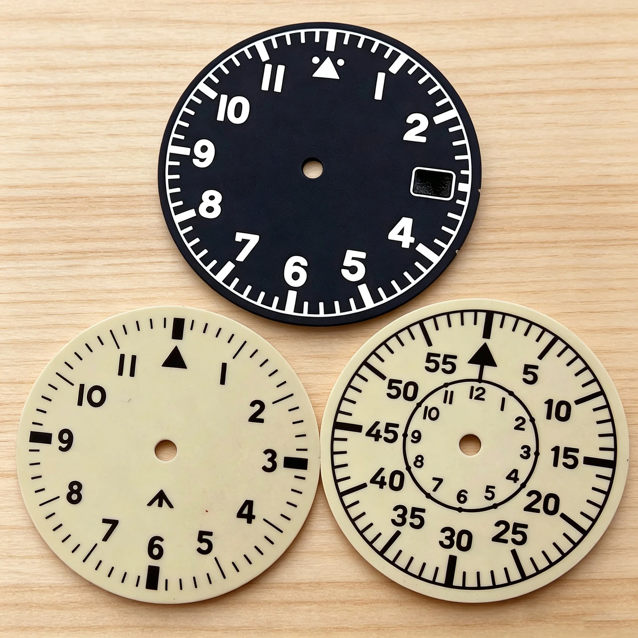 Luminous Black Beige Aviator Watch Dial with Modified Design, 29mm