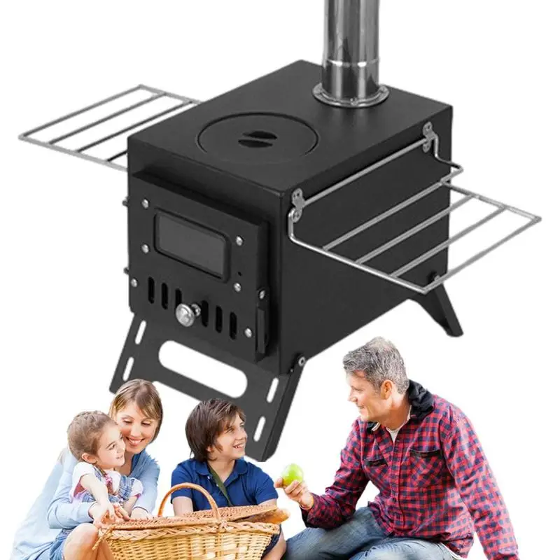 Camping Wood Stove With Roll Chimney Damper Hot Tent Stove Oven Portable Firewood Burner Outdoor Folding Burning Stove supplies