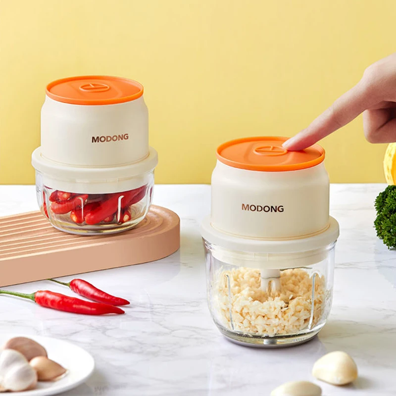 MODONG Home Meat Grinder 1200mAh Battery Chopper Portable 300ML/250ML/150ML Rechargeable Small Ginger Garlic Chopper Glass Bowl 6