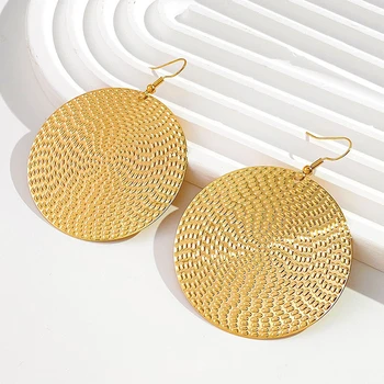 Punk Exaggerated Gold Silver Color Drop Earrings for Women Fashion Big Round Circle Dangle Earrings Statement Jewelry
