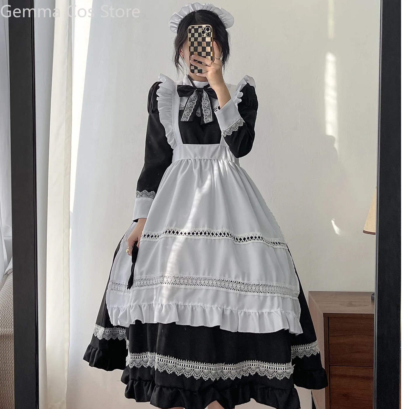 

British Aristocracy Long Sleeved Lolita Japanese Maid Uniform Princess Dress Cosplay Costume Kawaii Long Skirt Halloween Party