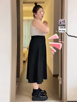 plus Size Busin Casual Midi Skirt A-Line Pleated High Waist for Pear aped Body Versatile Workwear Spring Season  Color - Image 3