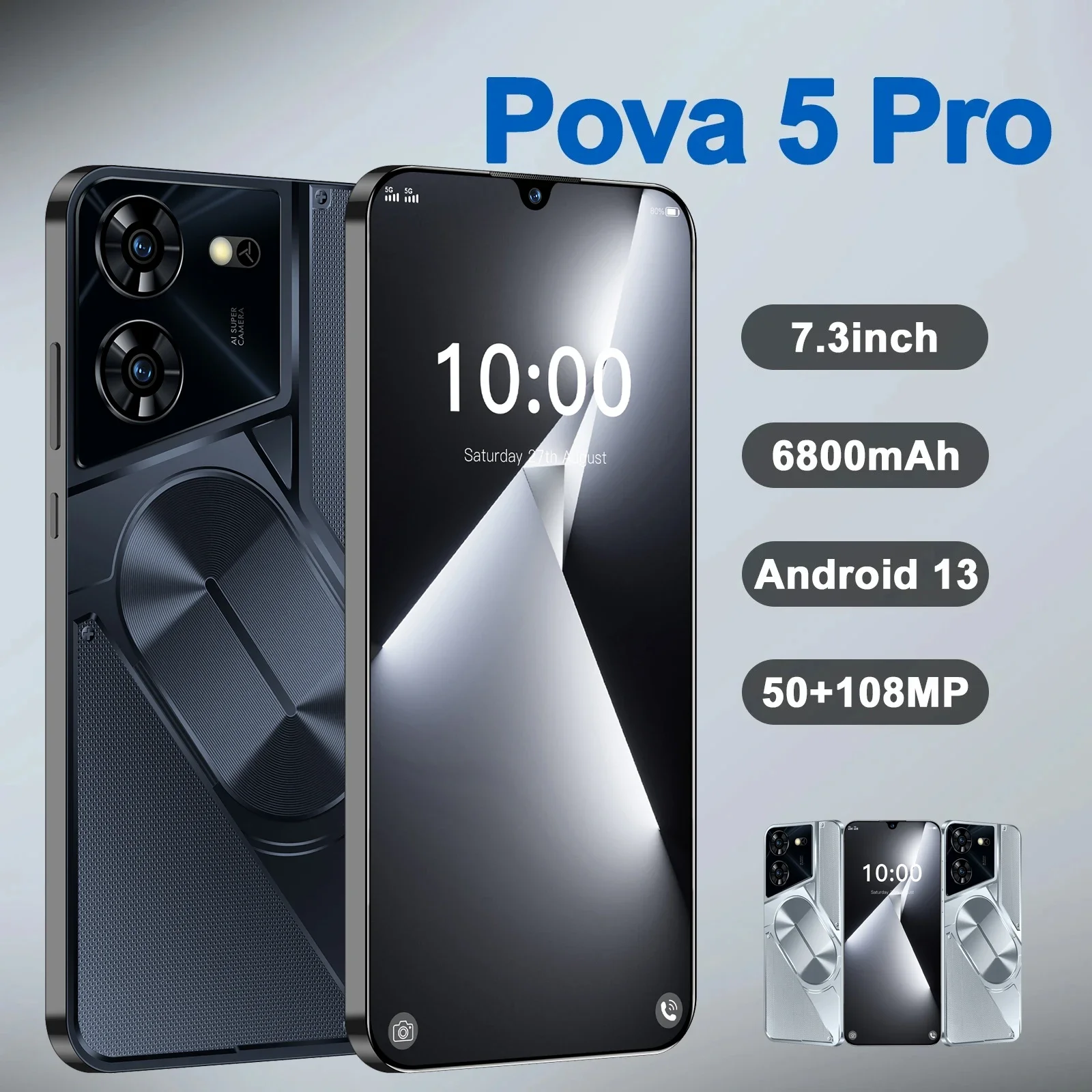 Оригинальный смартфон Pova 5 Pro, 9300 дюймов, 16 ГБ + 1 ТБ, 6800 мАч, 50 + 108 МП, 4G/смартфон, Android