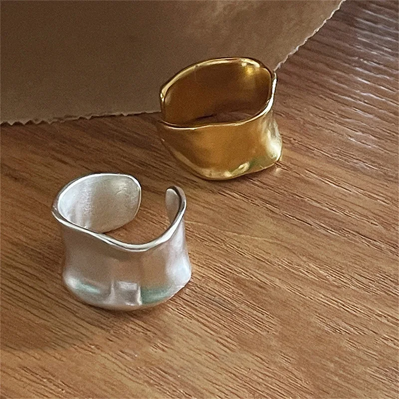 Vintage Frosted Metal Minimalist Style Open Mouth Width Rings for Women Fashion Accessories Personalization Party Jewelry Gifts 1