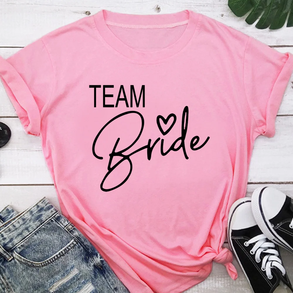 Team Bride Love Heart T Shirt Aesthetic Bridesmaid Bride Squad T-shirt Women Ulzzang Wedding Party Tops 1SS8