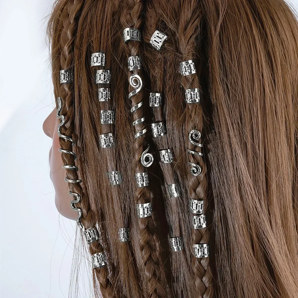 28/60pcs Gold Silver Hair Ring Braid Dreadlocks Snake Bead Hair Cuffs Dread Dreadlock Accessaries Styling Tools