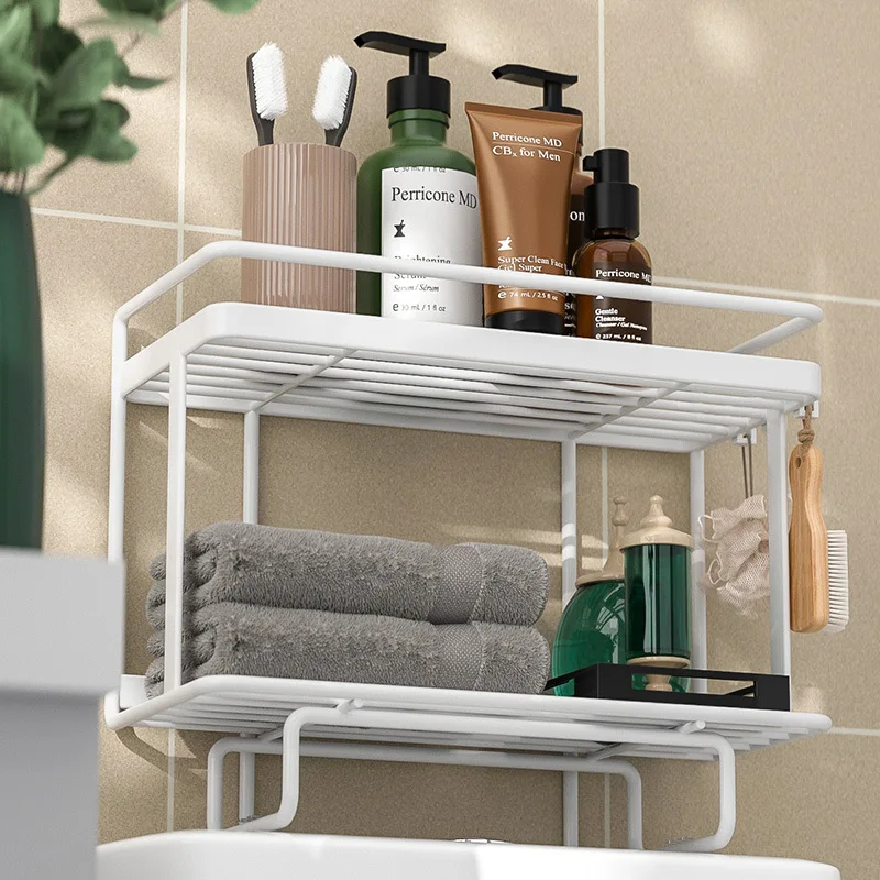 MICCK Bathroom Shelf 1/2/3 Layers Kitchen Storage Shelves With Hooks Wall  Toilet Shelf Storage Organizer Bathroom Accessories - AliExpress