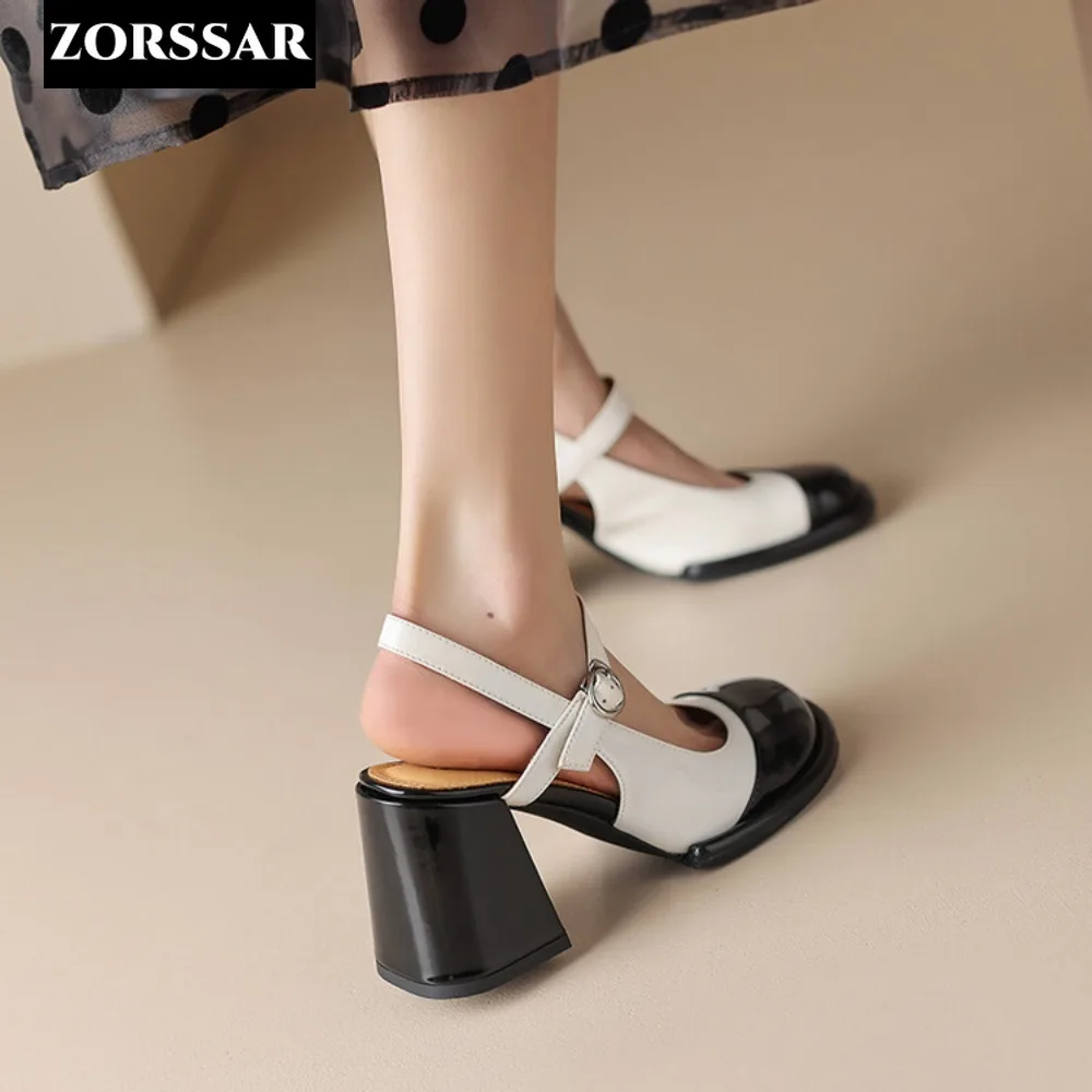 Gold Silver High Heels for Women Fashion Round Toe Genuine Leather Slingbacks Pumps Elegant Lady Heeled Shoes Summer Sandal