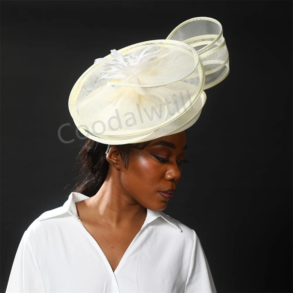 thumbnail image 2 of Fascinators Hats For Women, Garden Tea Party Hats Vintage Wedding Flower Cocktail Mesh Feathers Headband For Party Black At Women's Clothing Store 2 of 11