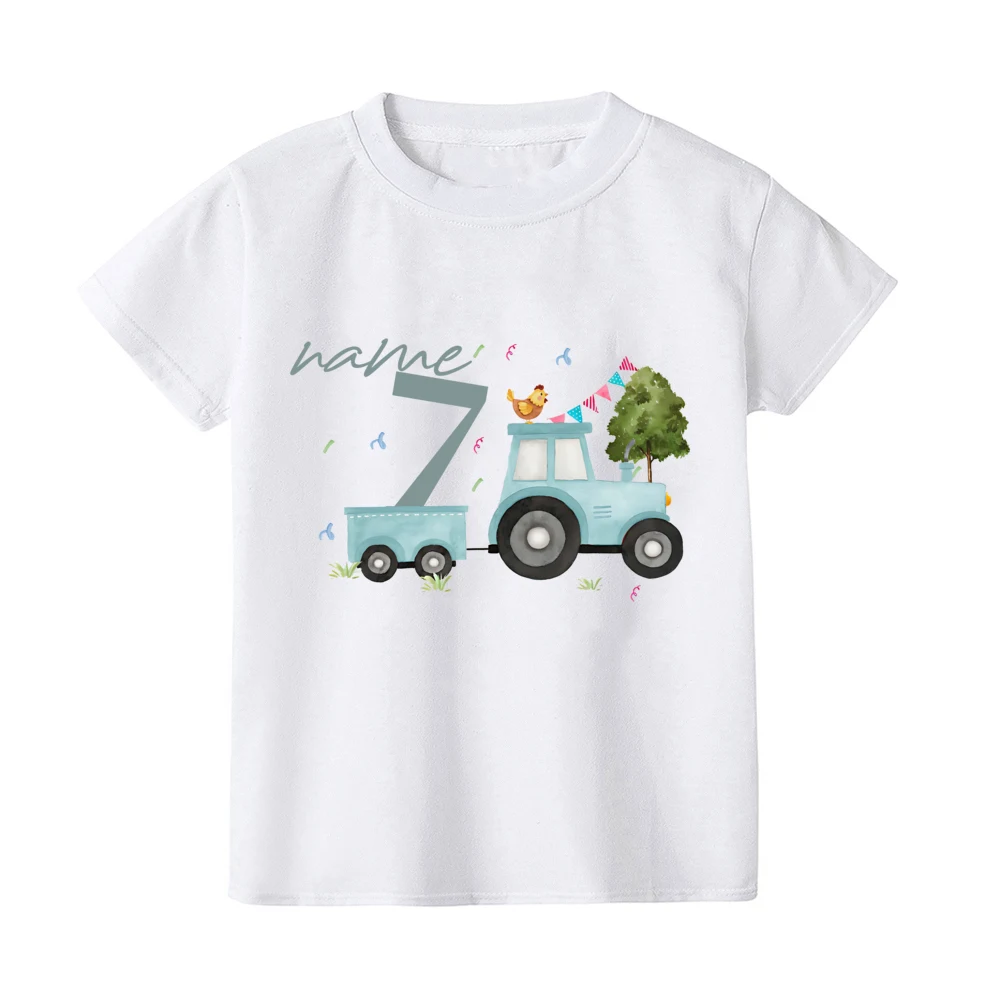 Personalized Birthday Child Boy Girl Tractor Farm Farm Animals Printed Birthday Shirts Summer Short Sleeve Children's T-shirt 4