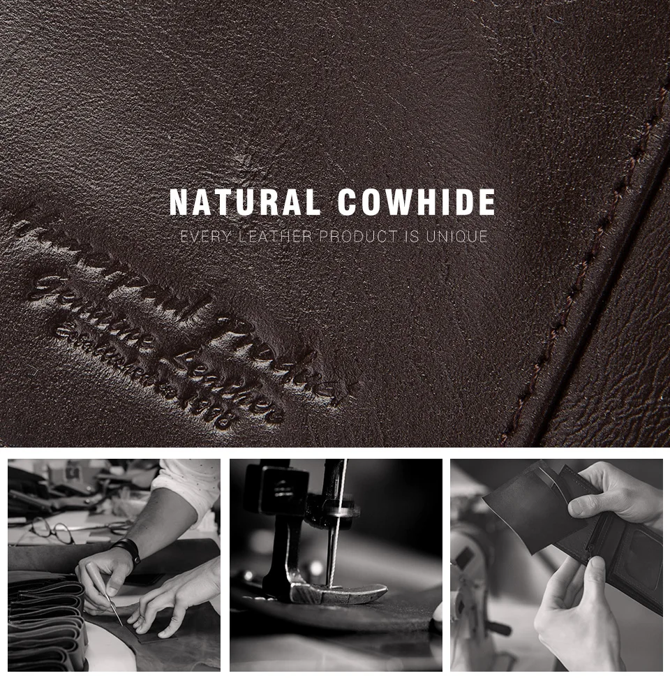 Genuine Leather Trifold Wallets for Men RFID Slim Card Holder with ID Window High Quality Male Zipper Coin Pocket Small Clutch