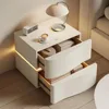 Leather Night Stand with LED Light Strip, Solid Wood Nightstand with 2/3 Drawer, Modern Bedroom Bedside Table (2 Drawers, White) 3