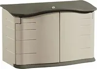 Small Horizontal Resin Outdoor Storage Shed With Floor (4.5 x 3 Ft) Weather Resistant, Beige/Brown, Organization 1