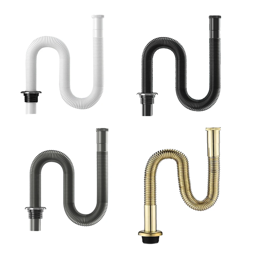 

6 Colors Brass Retractable Basin Pop Up Tube Bathroom Sink Drain Hose Flexible Drainpipe Washbasin Wall Floor Flushing Pipe 80cm