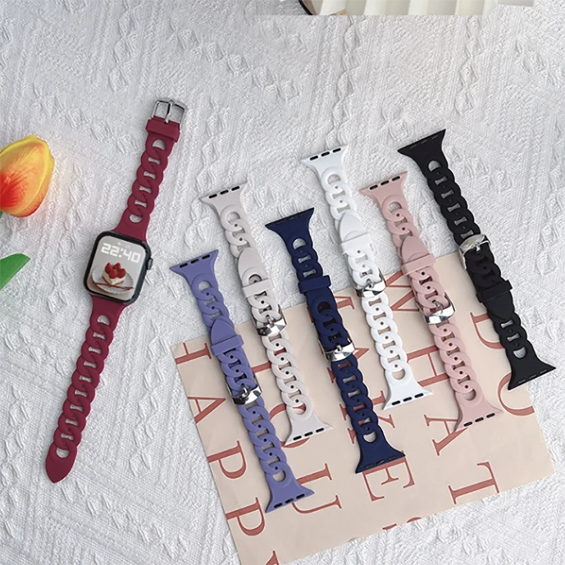 

Silicone Strap for Apple watch band 44mm 40mm 45mm 41mm 42mm 38mm 44 mm Accessories Gourmette bracelet iWatch serie 6 5 4 3 SE 7