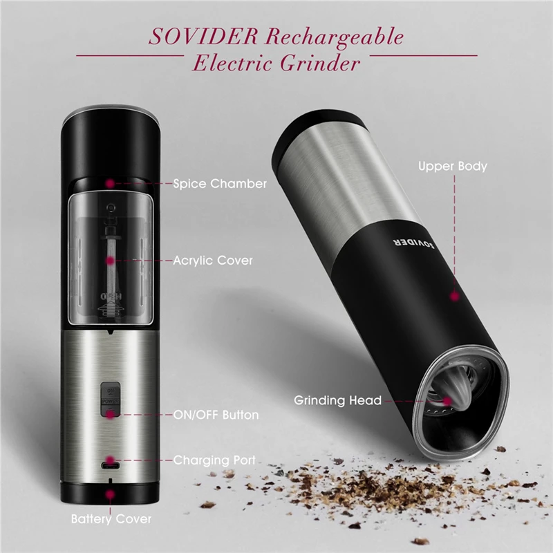 

INKBIRD Kitchen Gadget Kit Pepper Mill Rechargeable Salt & Pepper Grinder Chopper Spice Mill Adjustable Coarseness Culinary Tool