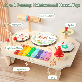 Children's Drum Kit, Multi-in-1 Musical Instruments Children From 1 2 3 Years With Xylophone, Montessori Baby Toy, Children's To 3